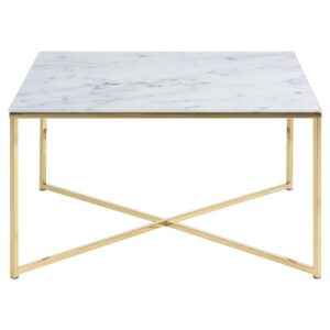 ACT NORDIC Alisma sofabord bordplade - glas m. hvid marmor print og guld metal (80x80)