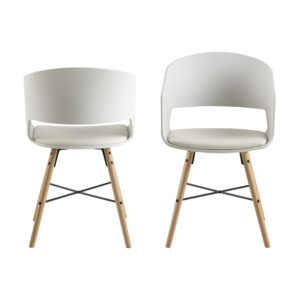 ACT NORDIC Luna 10 spisebordsstol m. armlæn - hvid plastik og PU med ben i bøg