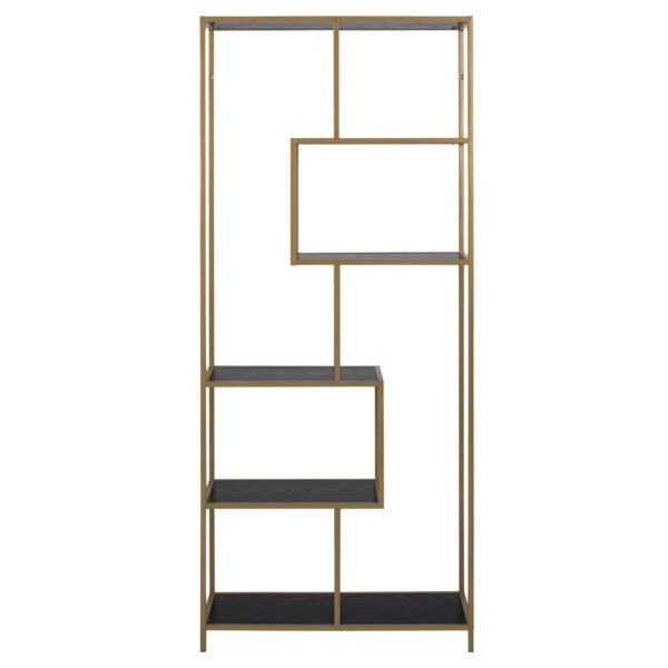 ACT NORDIC Seaford bogreol - sort melamin ask og guld metal(H:185cm x77cm x cm)