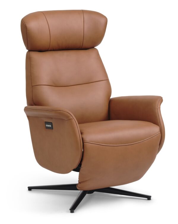 Alex Recliner Lænestol 2 Motors - Cognac Semi Aniline Læder Og Sort Aluminium -> Eksklusive tilbud