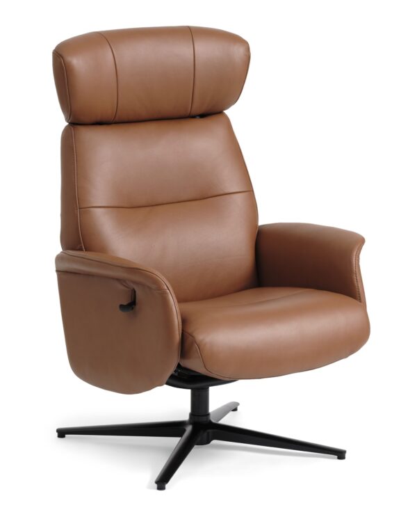 Alex Recliner Lænestol - Cognac Semi Aniline Læder Og Sort Aluminium -> Stor værdi for pengene