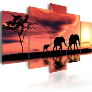 ARTGEIST African elephants family - Elefanter i solnedgangen trykt på lærred - Flere størrelser 100x50