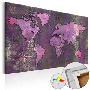 Artgeist Amethyst Map - Verdenskort I Lilla Oxideret Look Trykt På Kork - Flere Størrelser 120X80 -> Se vores sortiment online