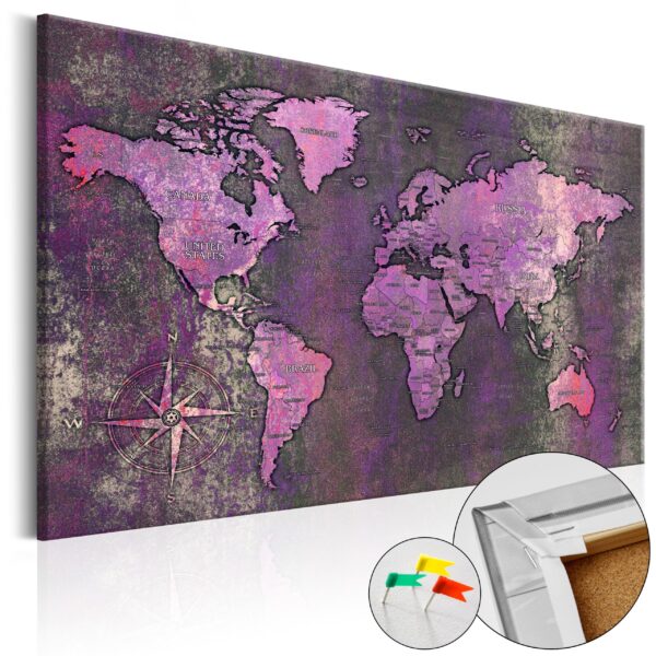 Artgeist Amethyst Map - Verdenskort I Lilla Oxideret Look Trykt På Kork - Flere Størrelser 60X40 -> Spar tid og penge