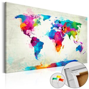 Artgeist An Explosion Of Colors - Multifarvet Verdenskort I Kork - Flere Størrelser 60X40 -> Pris til overkommelig pris