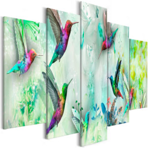 ARTGEIST billede trykt på lærred - Colourful Hummingbirds grøn