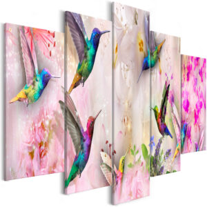 ARTGEIST billede trykt på lærred - Colourful Hummingbirds Pink