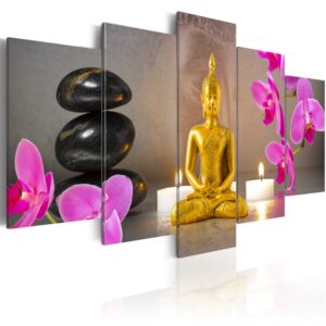 ARTGEIST billede trykt på lærred - Golden Buddha and orchids