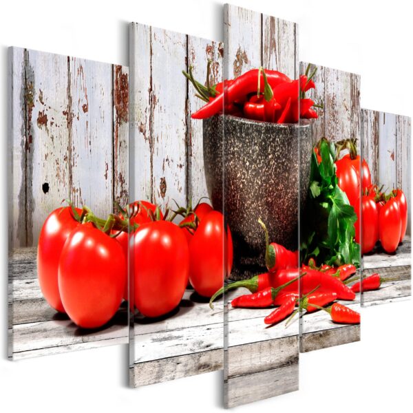 ARTGEIST billede trykt på lærred - Red Vegetables on Wood