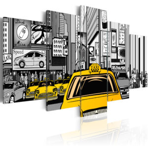 ARTGEIST Cartoon taxi - Billede af New York taxi i tegnserie-stil trykt på lærred - Flere størrelser 200x100