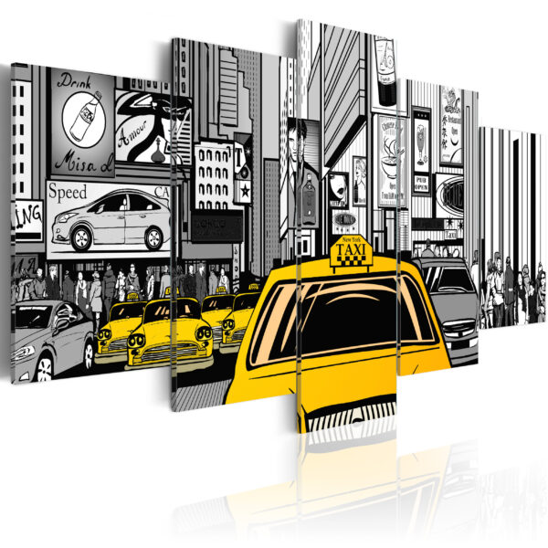 ARTGEIST Cartoon taxi - Billede af New York taxi i tegnserie-stil trykt på lærred - Flere størrelser 200x100