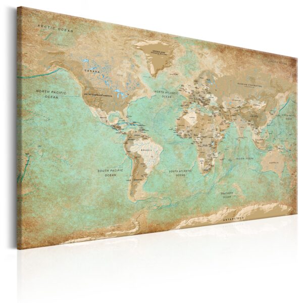 ARTGEIST Celadon Journey - Gammelt verdenskort trykt på lærred - Flere størrelser 120x80