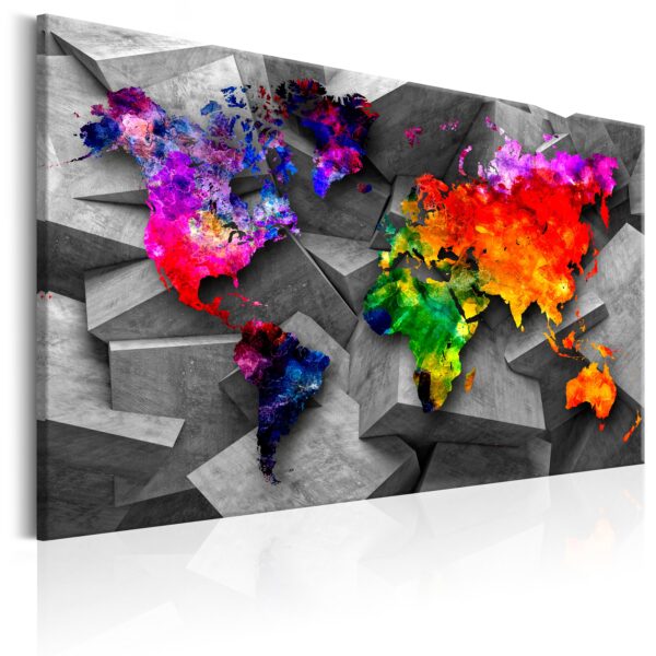 ARTGEIST Cubic World - Farverigt verdenskort i geometrisk design trykt på lærred - Flere størrelser 90x60