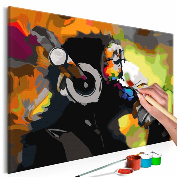 Artgeist Diy Monkey In Headphones Multi Colour Maleri - Hvidt Lærred