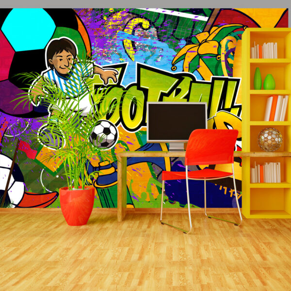ARTGEIST Farverigt fototapet med fodboldspiller og fodboldtema i street art stil (flere størrelser) 400x280