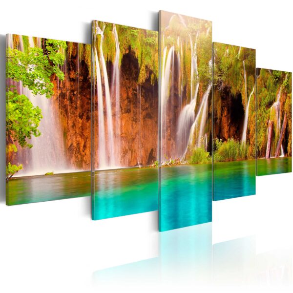 ARTGEIST Forest waterfall - Billede af et vandfald midt i skoven trykt på lærred - Flere størrelser 200x100