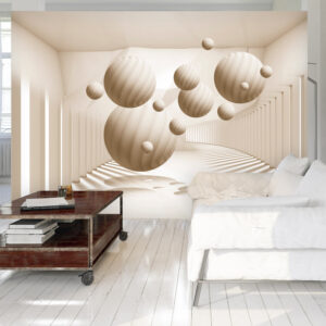 ARTGEIST Fototapet af flyvende kugler - Beige Balls (flere størrelser) 150x105