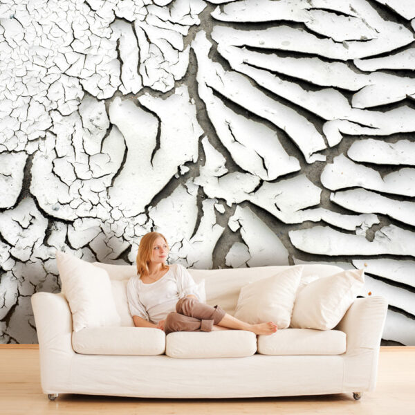 ARTGEIST - Fototapet af krakeleret hvid maling på beton - Flere størrelser 150x105