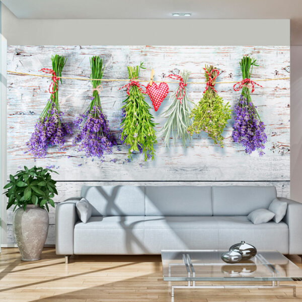 ARTGEIST - Fototapet af krydderurter og blomster der hænger til tørre - Flere størrelser 100x70