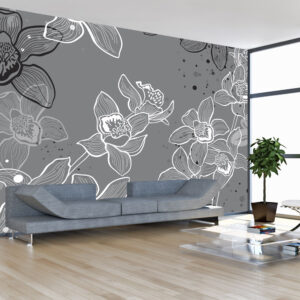 ARTGEIST - Fototapet af kunstneriske blomster i sort/hvid - Flere størrelser 250x193