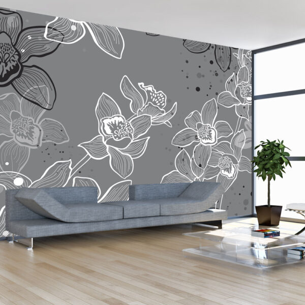 ARTGEIST - Fototapet af kunstneriske blomster i sort/hvid - Flere størrelser 300x231