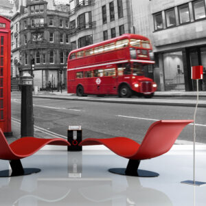 ARTGEIST Fototapet af London - Rød bus og telefonboks (flere størrelser) 300x231