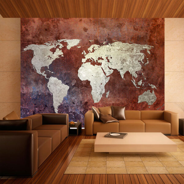 ARTGEIST - Fototapet af verdenskort i rustent og børstet jern - Flere størrelser 250x193