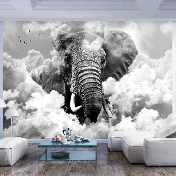 ARTGEIST Fototapet - Elephant in the Clouds (Black and White)