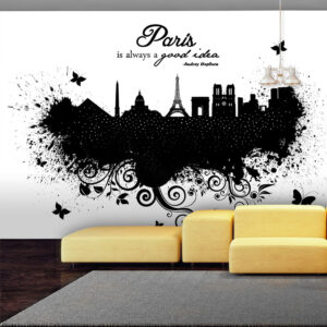 ARTGEIST Fototapet med grafisk illustration af Paris og citat - sort hvid (flere størrelser) 200x140