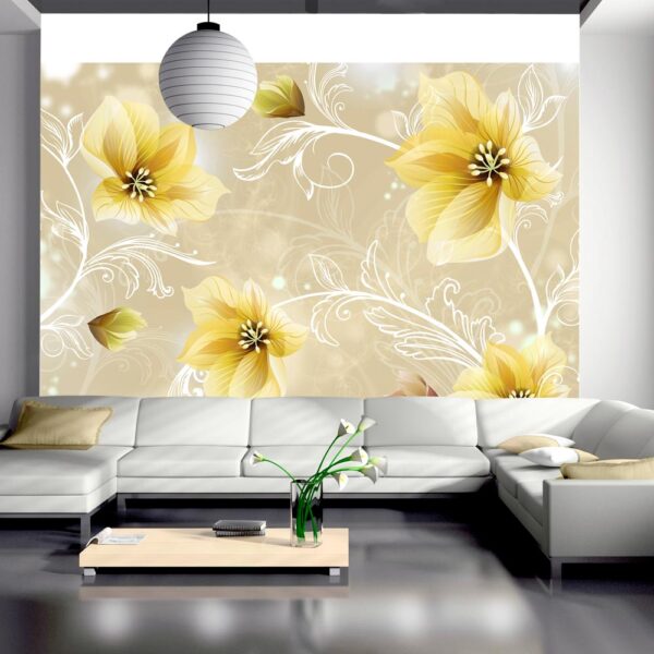 ARTGEIST - Fototapet med gule blomster på beige baggrund - Flere størrelser 250x175