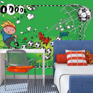 ARTGEIST Fototapet med illustration af fodboldspiller og fodbold på grøn baggrund (flere størrelser) 400x280