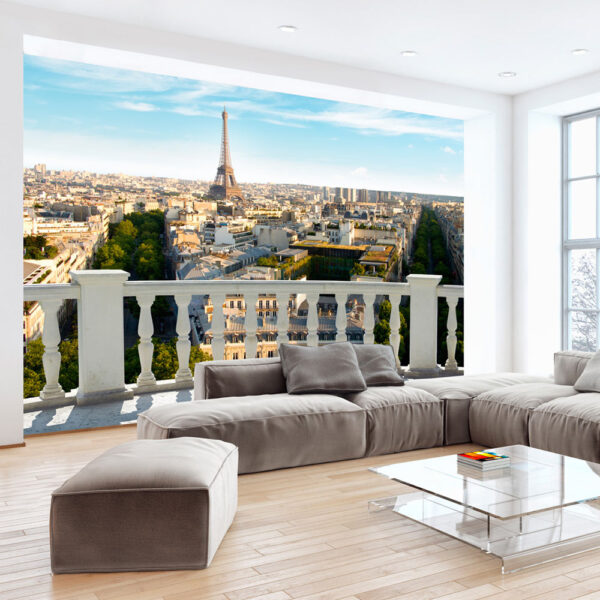 ARTGEIST Fototapet med motiv af altan med udsigt over Paris og Eiffeltårnet (flere størrelser) 400x280