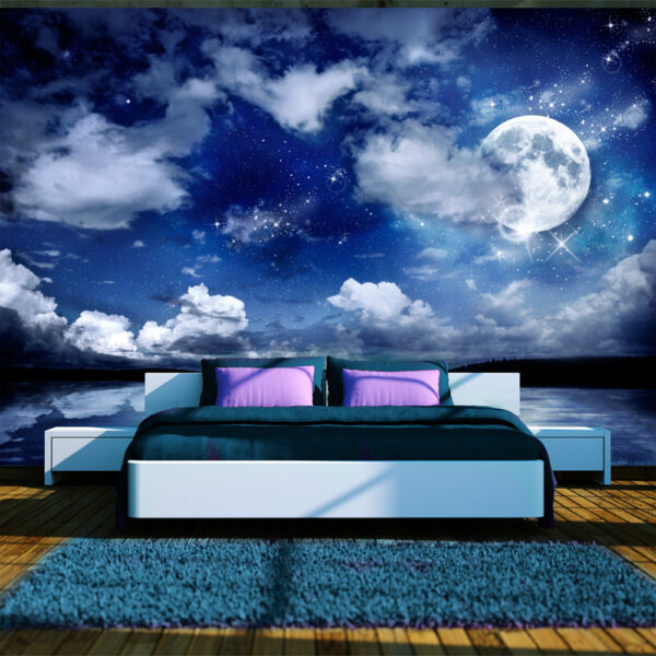 ARTGEIST Fototapet med motiv af magisk nattehimmel med skyer og måneskin i havet (flere størrelser) 250x175