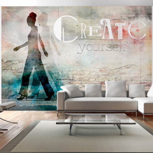 ARTGEIST Fototapet med street art look og grafisk kvinde illustration med citat (flere størrelser) 100x70