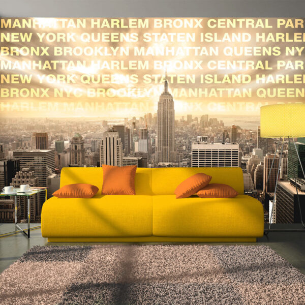 ARTGEIST Fototapet med udsigt over New York City og gul tekst (flere størrelser) 250x175