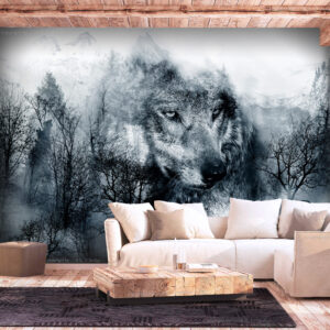 ARTGEIST Fototapet - Mountain Predator (Black and White) ulv (flere størrelser) 100x70