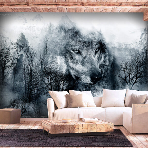 ARTGEIST Fototapet - Mountain Predator (Black and White) ulv (flere størrelser) 100x70