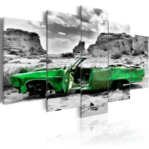 ARTGEIST Green retro car at Colorado Desert - Retro bil i ørkenen trykt på lærred - Flere størrelser 200x100