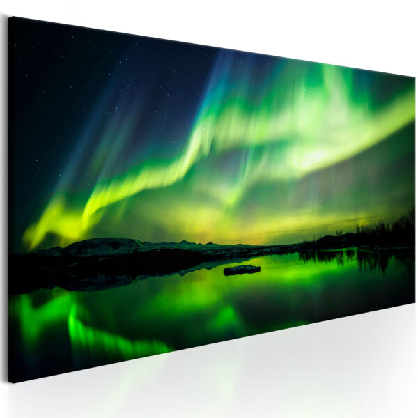 ARTGEIST Green Sky - Nordlys i grønne nuancer trykt på lærred - Flere størrelser 135x45