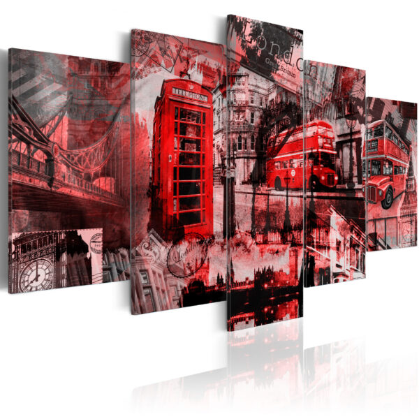 ARTGEIST London collage - Sort/hvid billede af London m. rød trykt på lærred - Flere størrelser 200x100