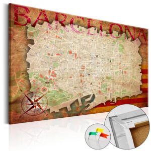 Artgeist Map Of Barcelona - Kort Over Barcelona I Kork - Røde Og Gule Farver - Flere Størrelser 90X60 -> Særlige tilbud