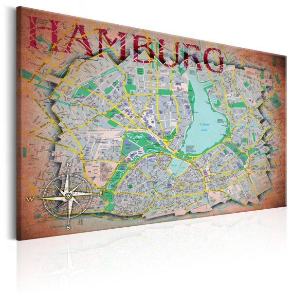Artgeist Map Of Hamburg - Kort Over Hamborg Trykt På Lærred - Flere Størrelser 60X40 -> Bredt udvalg af tjenester