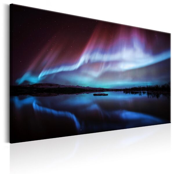 ARTGEIST Night Light - Nordlys i blå og røde nuancer trykt på lærred - Flere størrelser 120x80