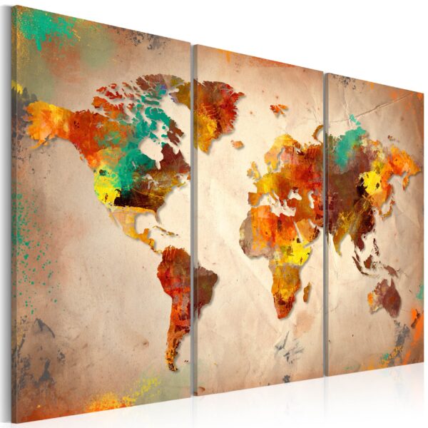 Artgeist Painted World - Verdenskort I Farverigt Design Trykt På Lærred