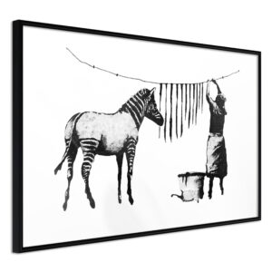 ARTGEIST Plakat med ramme - Banksy: Washing Zebra Stripes Sort med passepartout 30x20