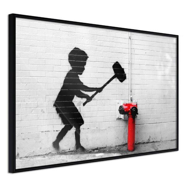 Artgeist Plakat Med Ramme - Banksy: Hammer Boy Guld Med Passepartout 60X40 -> Bredt udvalg af produkter