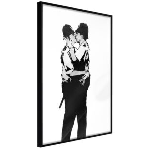 Artgeist Plakat Med Ramme - Banksy: Kissing Coppers I Guld Med Passepartout 20X30 -> Hurtig levering tilgængelig