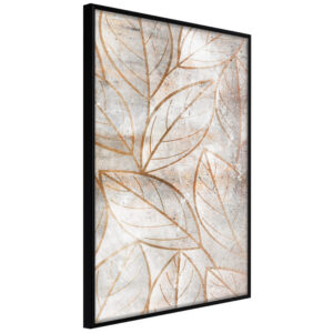 Artgeist Plakat Med Ramme - Copper Leaves Sort Med Passepartout 40X60 -> Produkter af høj kvalitet