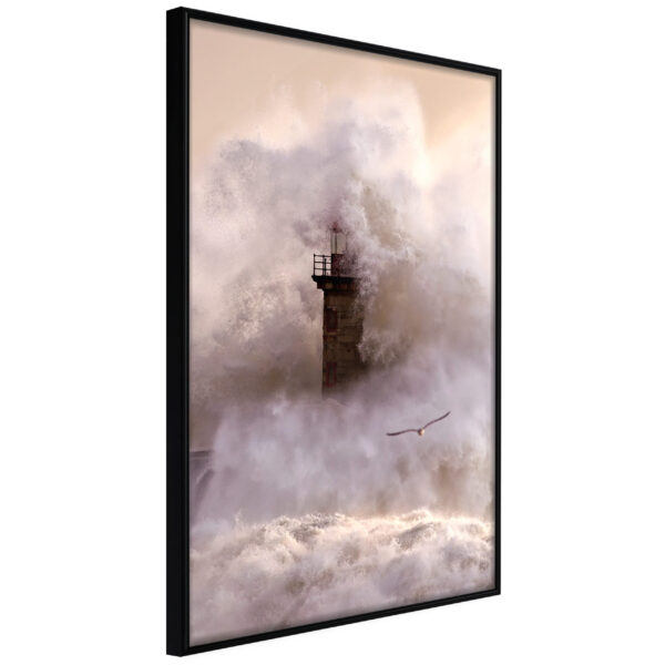 ARTGEIST Plakat med ramme - Lighthouse During a Storm Guld med passepartout 40x60