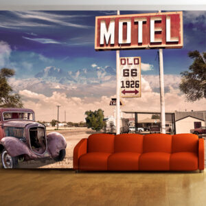 ARTGEIST Retro fototapet med vintage amerikansk motel skilt ved route 66 (flere størrelser) 100x70